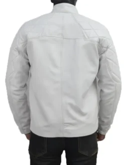 Mens White Biker Jacket Back