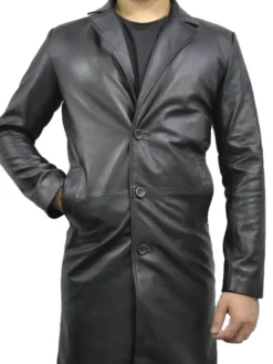 Mid Length Black Leather Jacket