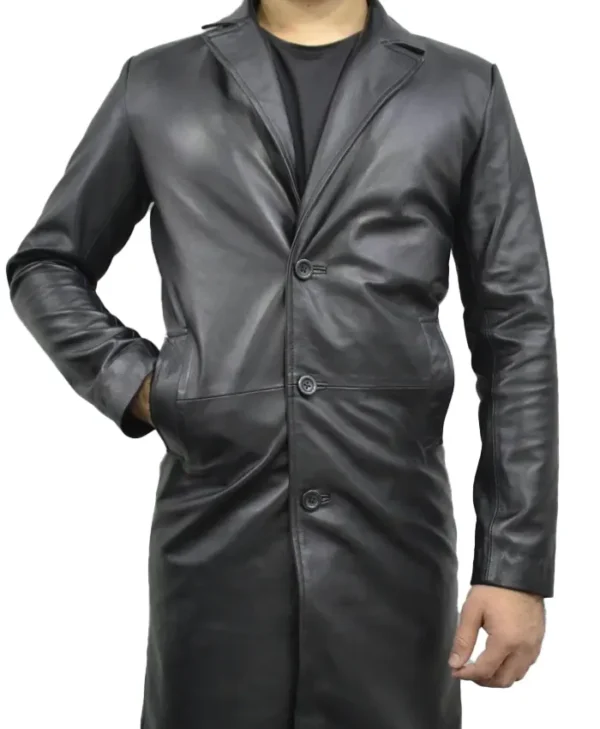 Mid Length Black Leather Jacket