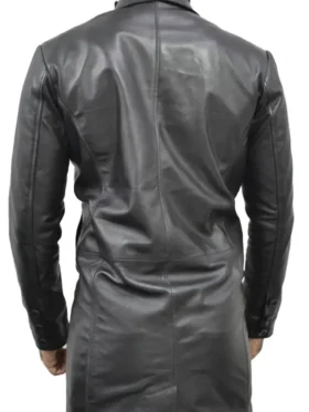 Mid Length Black Leather Jacket Back