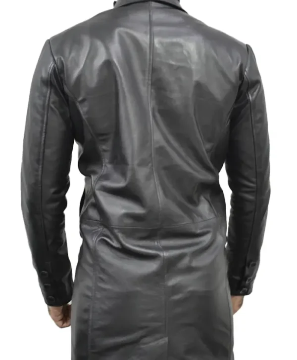 Mid Length Black Leather Jacket Back