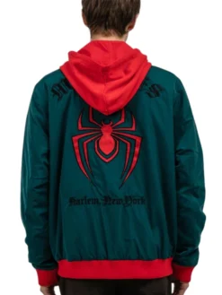 Miles Morales Green Hooded Bomber Jacket Back
