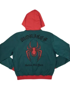 Miles Morales Green Hooded Bomber Jacket Backside