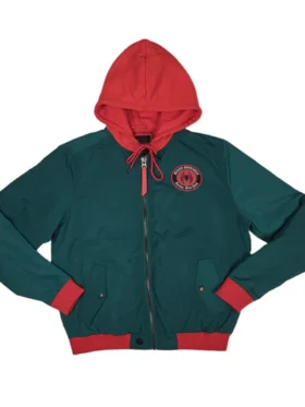 Miles Morales Green Hooded Bomber Jacket Front