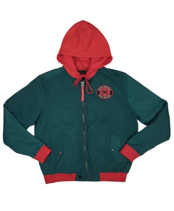 Miles Morales Green Hooded Bomber Jacket Front