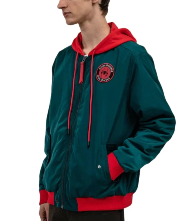 Miles Morales Green Hooded Bomber Jacket Side