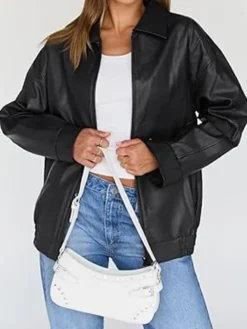 Motorcycle Leather Jacket Women Oversized