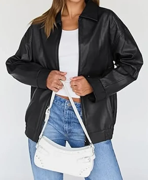 Motorcycle Leather Jacket Women Oversized