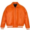 Orange Faux Leather Bomber Jacket