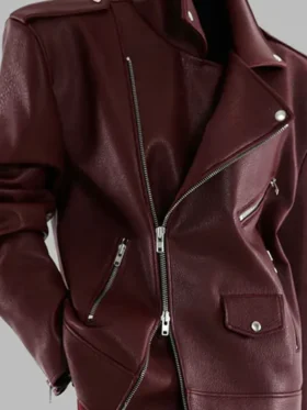 Oversized Burgundy Leather Jacket For Sale