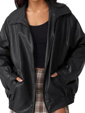 Oversized Faux Leather Bomber Jacket