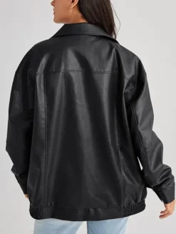 Oversized Faux Leather Bomber Jacket Back