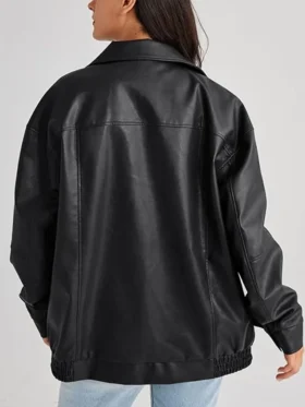 Oversized Faux Leather Bomber Jacket Back