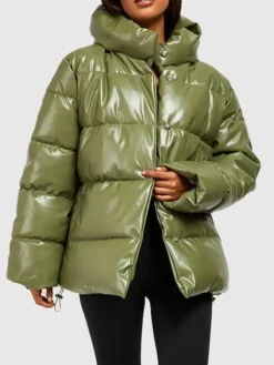 Oversized Faux Leather Puffer Jacket