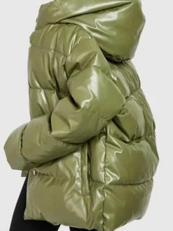 Oversized Faux Leather Puffer Jacket For Sale