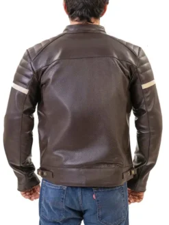 Padded Shoulder Brown Cafe Racer Leather Jacket Back