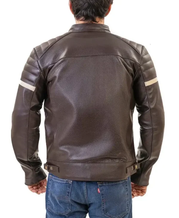 Padded Shoulder Brown Cafe Racer Leather Jacket Back