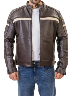 Padded Shoulder Brown Cafe Racer Leather Jacket Main