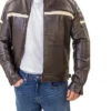 Padded Shoulder Brown Cafe Racer Leather Jacket Side