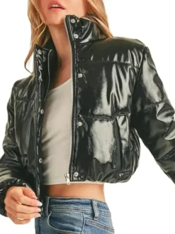 Patent Leather Cropped Puffer Jacket