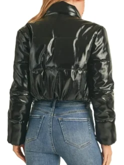 Patent Leather Cropped Puffer Jacket Back
