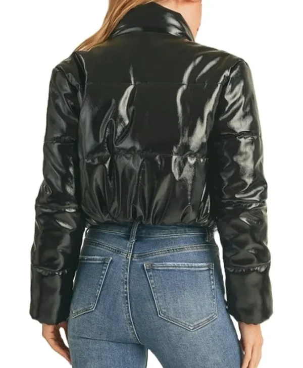 Patent Leather Cropped Puffer Jacket Back