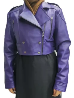 Purple Cropped Leather Jacket