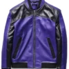 Purple Faux Leather Bomber Jacket