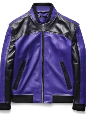 Purple Faux Leather Bomber Jacket