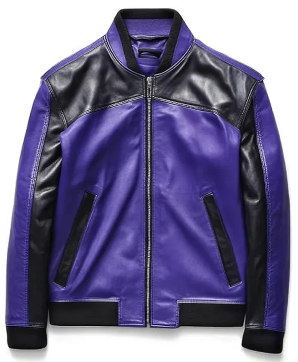 Purple Faux Leather Bomber Jacket