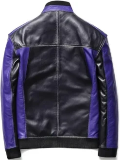 Purple Faux Leather Bomber Jacket Back