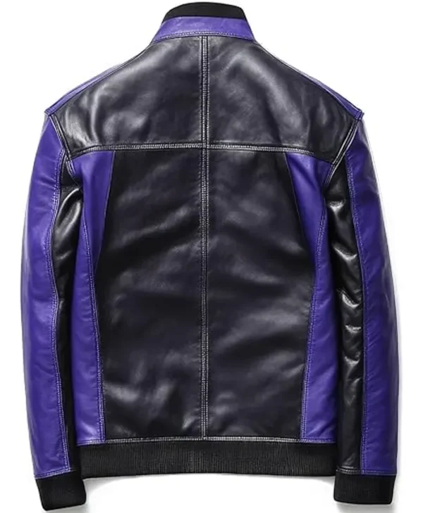 Purple Faux Leather Bomber Jacket Back