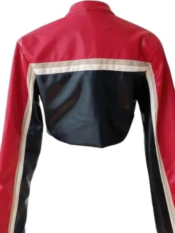 Red And Black Cropped Leather Jacket Back