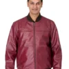 Red Faux Leather Bomber Jacket