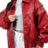 Red Leather Jacket Women Oversized