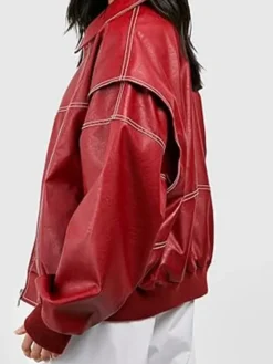 Red Leather Jacket Women Oversized Back