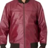 Red PU Leather Bomber Jacket