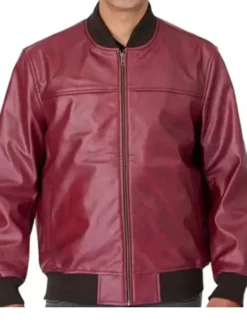 Red PU Leather Bomber Jacket