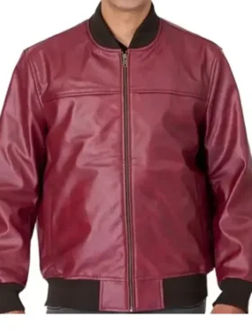 Red PU Leather Bomber Jacket