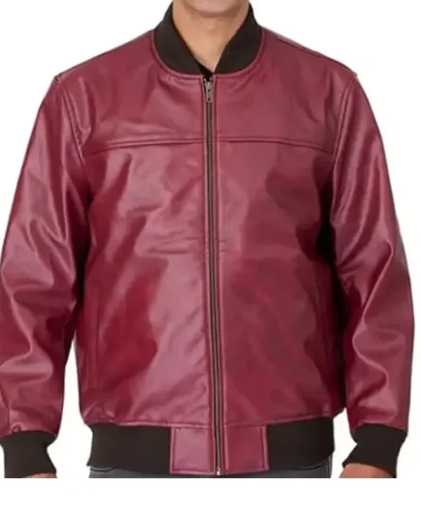 Red PU Leather Bomber Jacket