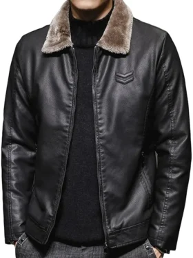 Sherpa Collar Leather Moto Jacket
