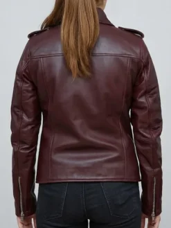 Shop Men and Women Burgundy Leather Biker Jacket