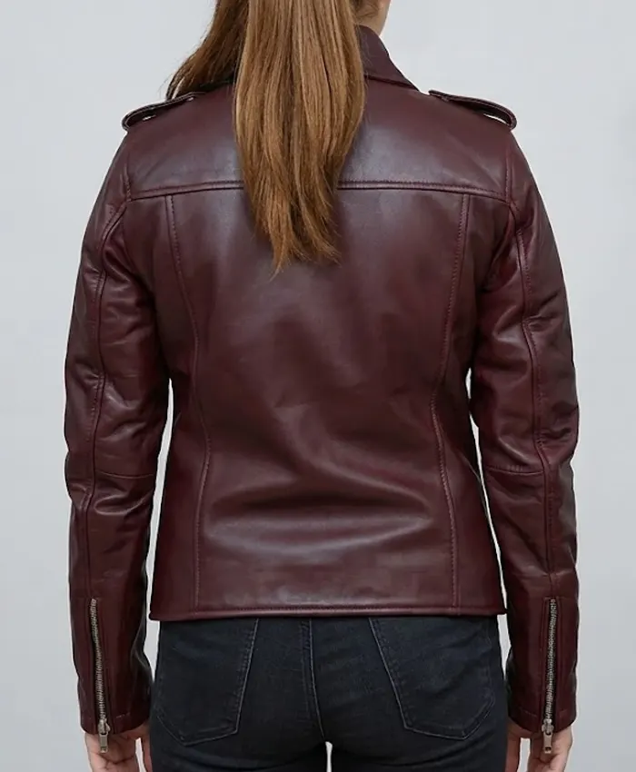 Shop Men and Women Burgundy Leather Biker Jacket