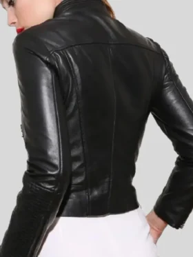 Slim Black Leather Jacket Back