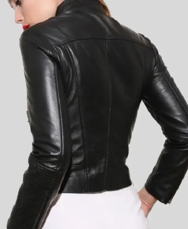 Slim Black Leather Jacket Back