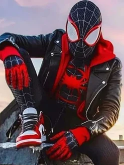 Spiderman Black Miles Morales Black Biker Jacket Closure