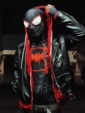 Spiderman Black Miles Morales Black Biker Jacket Main