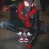 Spiderman Black Miles Morales Black Biker Jacket Sitting