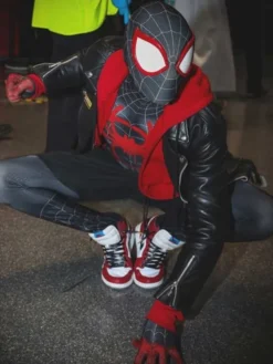 Spiderman Black Miles Morales Black Biker Jacket Sitting