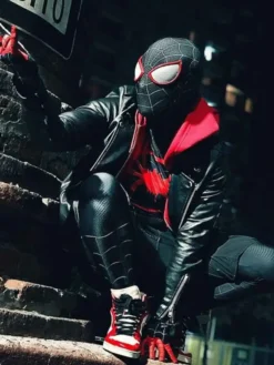 Spiderman Black Miles Morales Black Biker Jacket Web